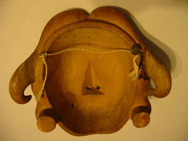 Tribal Mask Indonesian Folk Art Wood Carving Hand Crafted Wall Decor - Designer Unique Finds 