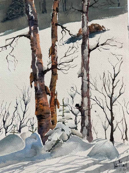 Winter Impressionist Watercolor Paper Gouache Signed Victor McDaniel 83