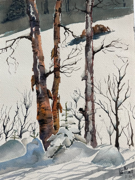 Winter Landscape Impressionist Watercolor Paper Gouache Signed Victor McDaniel 83