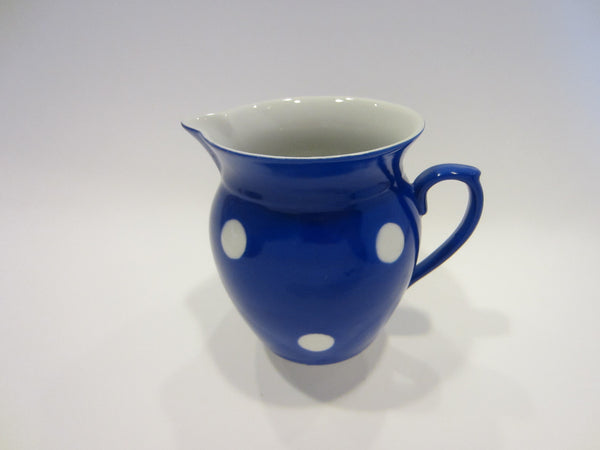 Blue Ceramic Pitcher Hand Painted White Polka Dots - Designer Unique Finds 