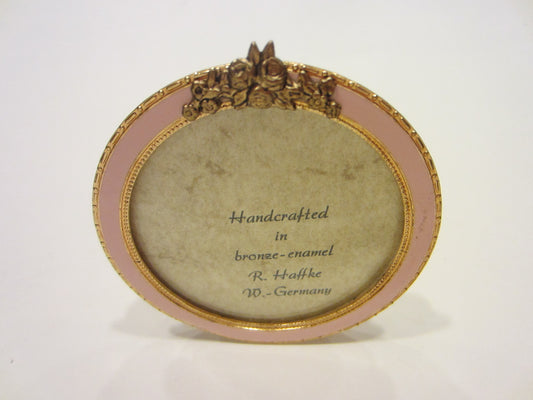 R Haffke W Germany Enameled Miniature Gilt Bronze Pink Picture Frame - Designer Unique Finds 