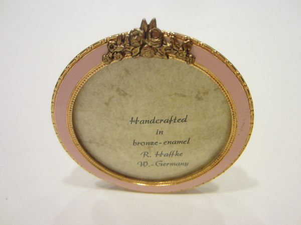 R Haffke W Germany Enameled Miniature Gilt Bronze Pink Picture Frame - Designer Unique Finds 