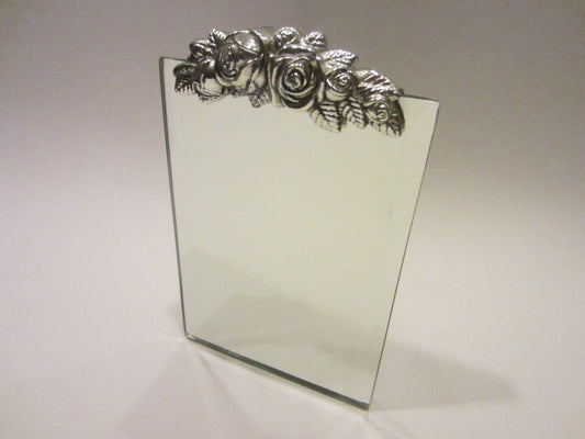 Rose Crest Table Top Mirror Vanity Decor Black Textile Self Stand - Designer Unique Finds 