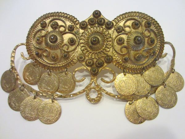 Gold Plated Charm Clip Buckle Decorated Mid Eastern Coins Made in Greece - Designer Unique Finds 