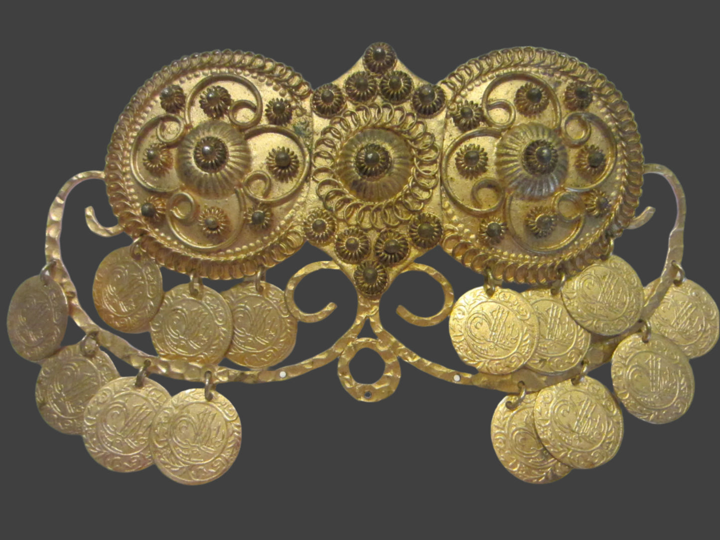 Golden Coins Charms Dress Head Clip Buckle Mid Made in Greece