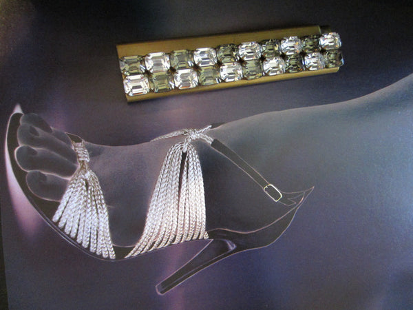 Mid Century Rhinestone Cabochons Brass Folding Hair Comb - Designer Unique Finds 