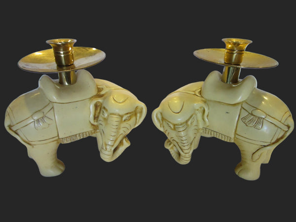 Art Deco Elephants Bearing Brass Candle Holders - Designer Unique Finds 
 - 1