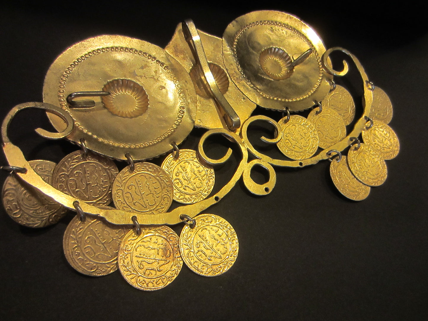 Gold Plated Charm Clip Buckle Decorated Mid Eastern Coins Made in Greece - Designer Unique Finds 