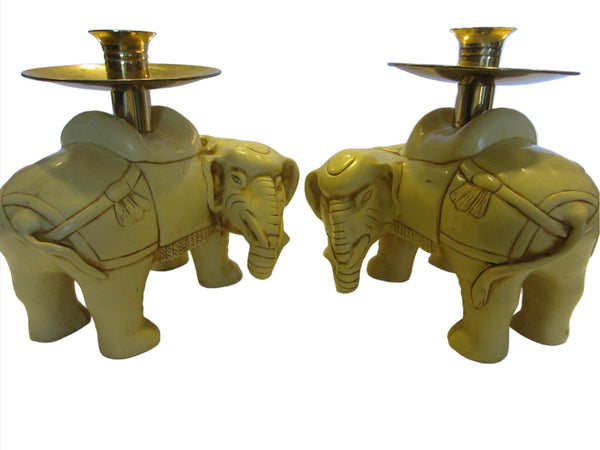 Art Deco Elephants Bearing Brass Candle Holders - Designer Unique Finds 
 - 3