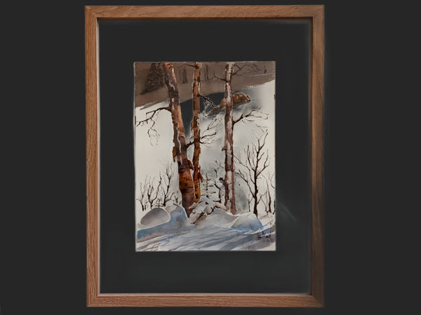 Winter Landscape Snow Trees Watercolor Gouache Signed Victor McDaniel 83