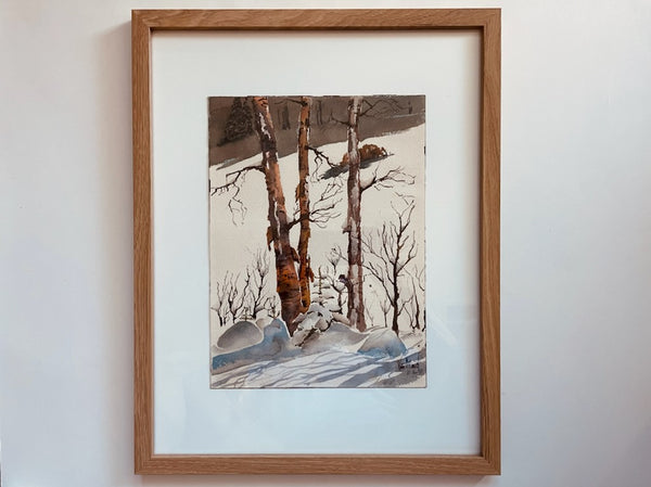 Winter Landscape Impressionist Watercolor Paper Gouache Signed Victor McDaniel 83