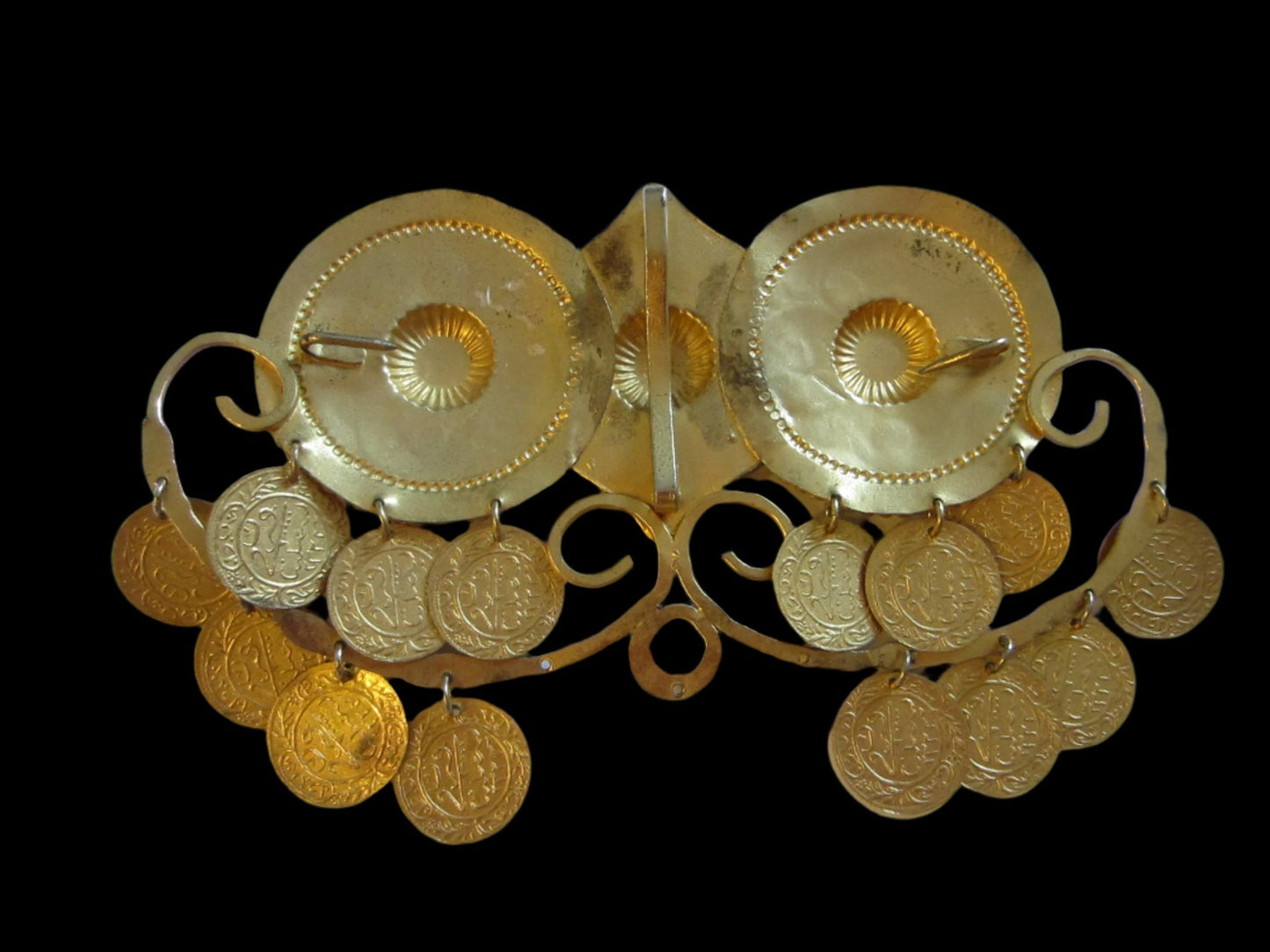 Gold Plated Charm Clip Buckle Decorated Mid Eastern Coins Made in Greece - Designer Unique Finds 
