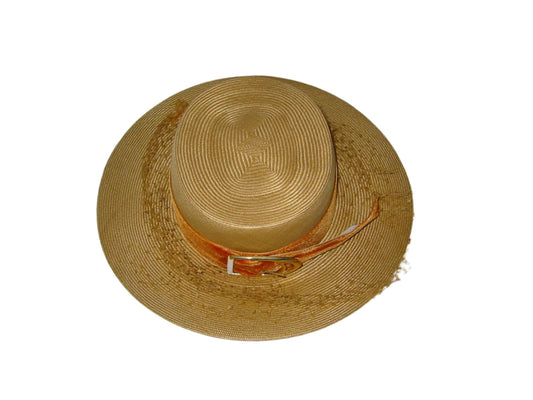 Leslie James Straw Hat Mid Century Modern Couture Accessory - Designer Unique Finds 