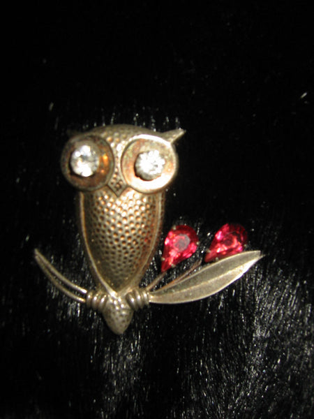 Joseff of Hollywood Style Sterling Owl Brooch Hand Soldered Rhinestones Ruby Glass - Designer Unique Finds 
 - 2
