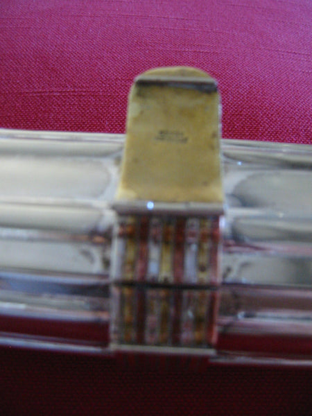 Silver Plated Mexico Clutch Decorated Brass Trim Belt Closure - Designer Unique Finds 