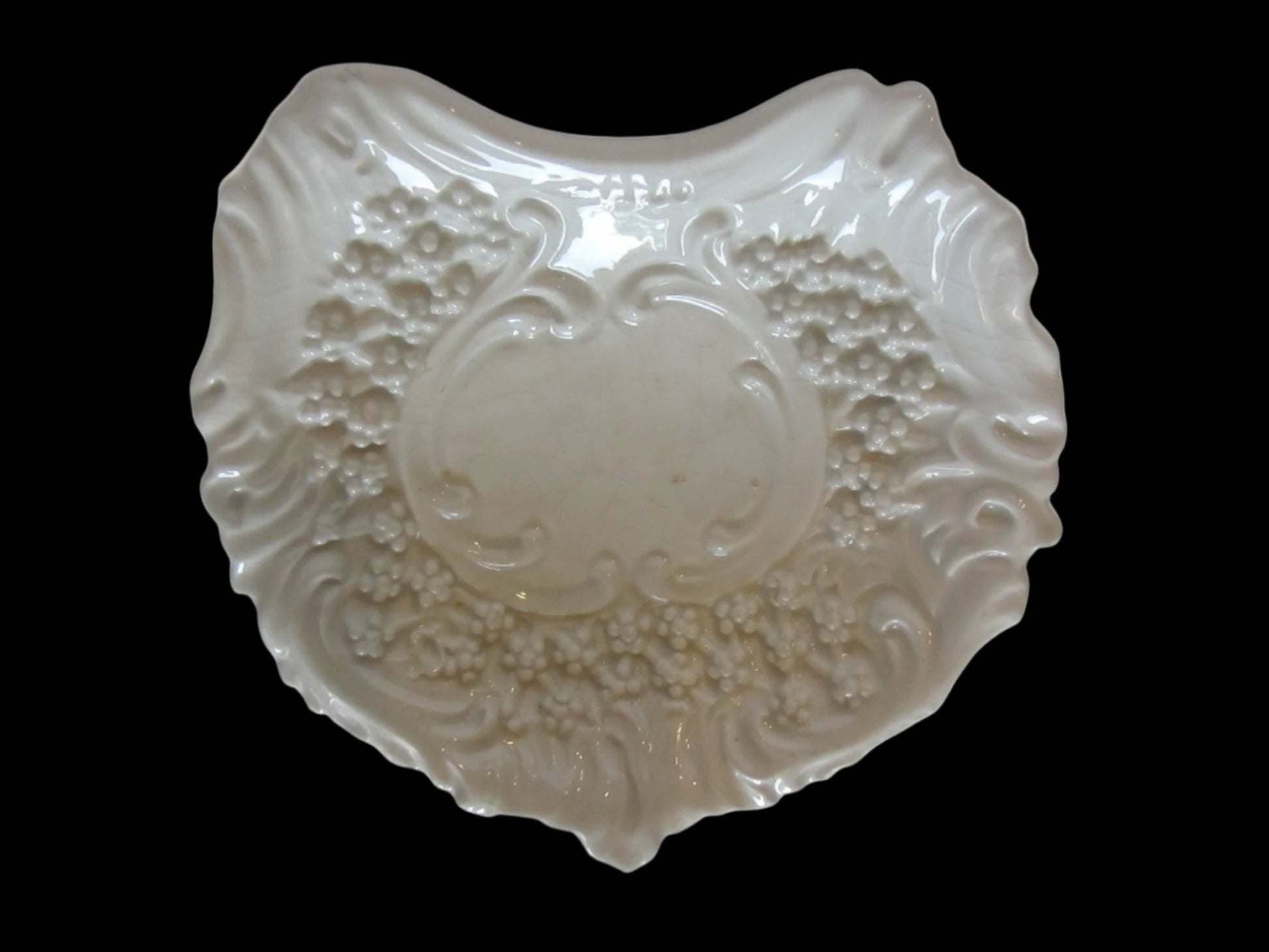White Ceramic Majolica Floral Bowl Made In Italy - Designer Unique Finds 