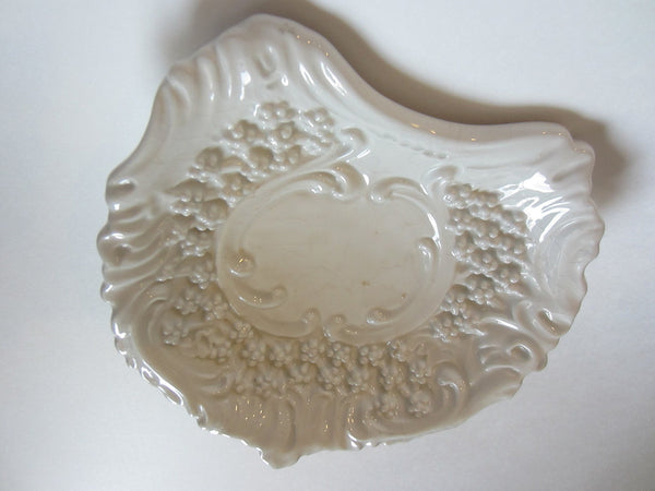 White Ceramic Vanity Tray Made In Italy Decorated Majolica Flowers - Designer Unique Finds 