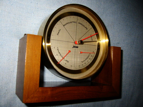 Jason Swivel Barometer Thermometer Mahogany Stand Made In Germany - Designer Unique Finds 
 - 1