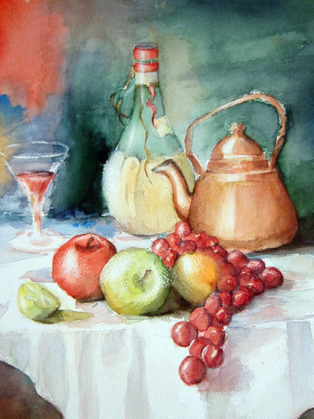 Walker Still Life Fruits Signed Mid Century Impressionist Watercolor Painting