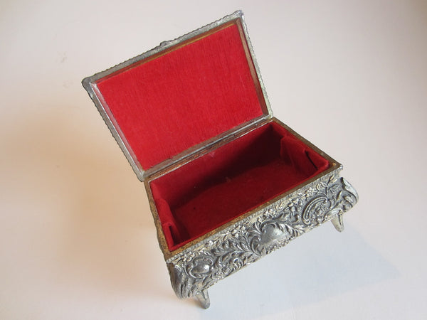 Victorian Style Silver Jewelry Box Figurative Floral Theme Japan - Designer Unique Finds 