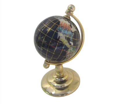 Desktop Gemstone World Globe On Brass Stand - Designer Unique Finds 