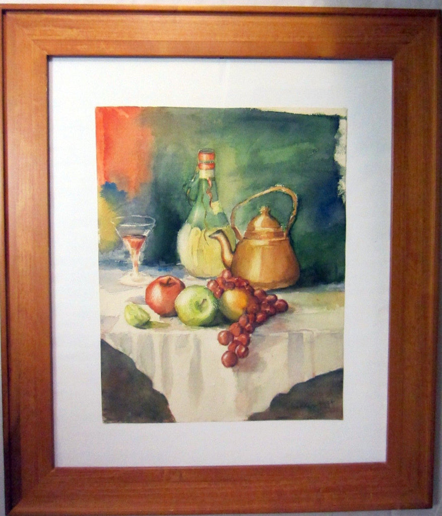 Walker Still Life Fruits Signed Mid Century Impressionist Watercolor Painting 