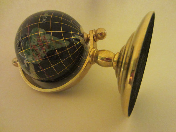 World Globe Cobalt Lapis Rainbow Mother of Pearl Brass Stand - Designer Unique Finds 