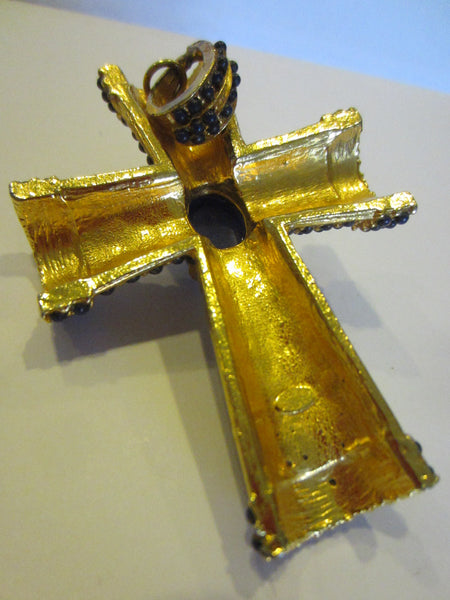 Vogue JLRY Gold Plated Cross Pendant Blue Cabochon Rope Chain - Designer Unique Finds 