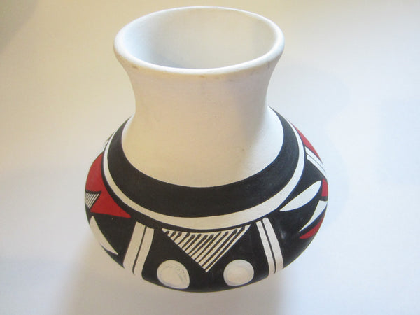 Mid Century Modern Vase Hand Painted Signed Geometric Ceramic Vessel - Designer Unique Finds 