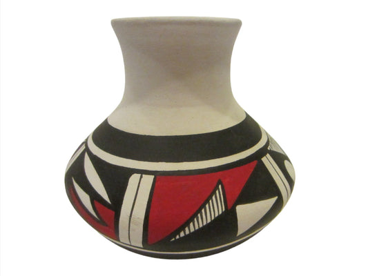 Mid Century Modern Vase Hand Painted Signed Geometric Ceramic Vessel - Designer Unique Finds 