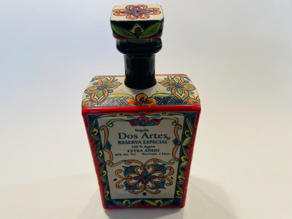 Dos Artes Ceramic Tequila Decanter Hand Colored Talavera Floral Enameling