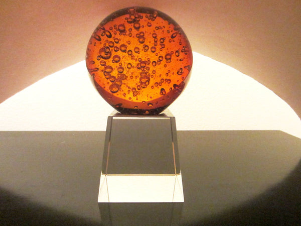 Cased Blown Glass Golden Sphere Controlled Bubbles - Designer Unique Finds 