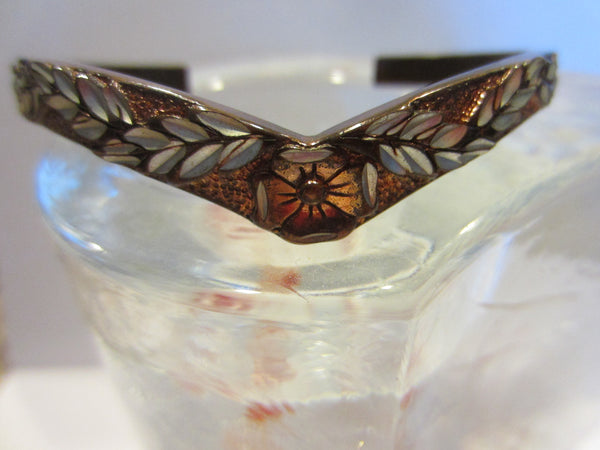 Crown Copper Bangle Bracelet Flower Medallion Shell Petals