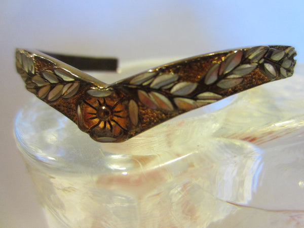 Crown Copper Cuff Bracelet Decorated Flower Medallion Shell Enameling - Designer Unique Finds 
 - 3