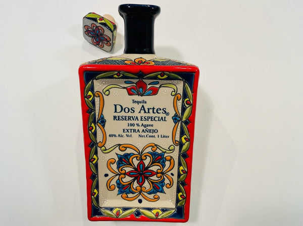 Dos Artes Ceramic Tequila Decanter Hand Colored Talavera Floral Enameling