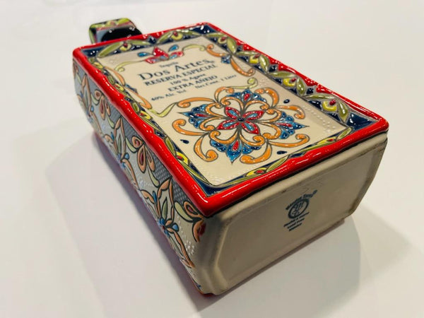 Dos Artes Ceramic Tequila Decanter Hand Colored Talavera Floral Enameling