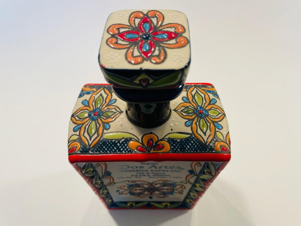 Dos Artes Ceramic Tequila Decanter Hand Colored Talavera Floral Enameling
