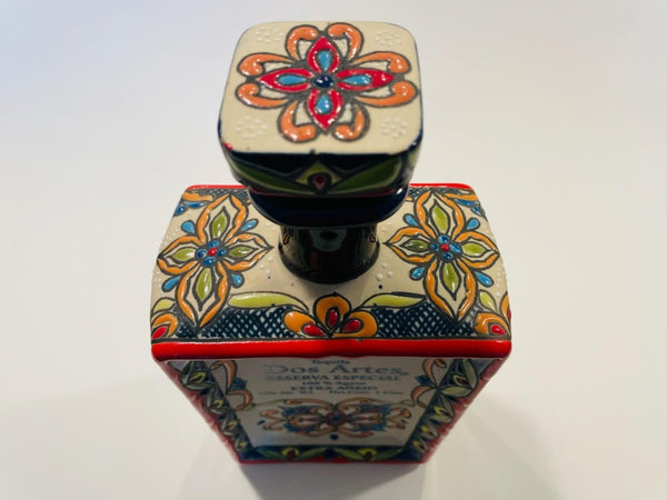 Dos Artes Ceramic Tequila Decanter Hand Colored Talavera Floral Enameling