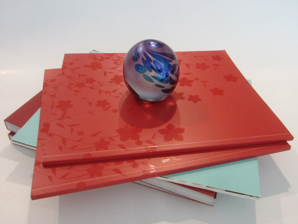 OBG Ocean Wave Signed Iridized Glass Paperweight Blue Silver