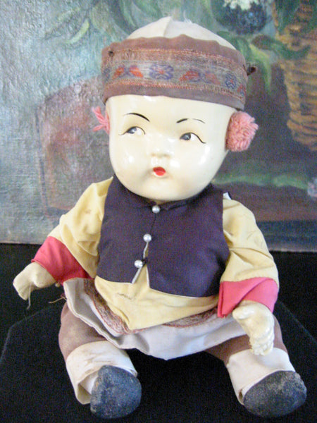 Tribal Composition Folk Art Chinese Doll Glass Shadow Case - Designer Unique Finds 