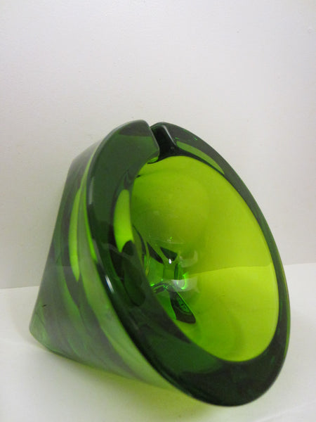 Emerald Green Pair Geometric Glass Mid Century Modern Ashtrays