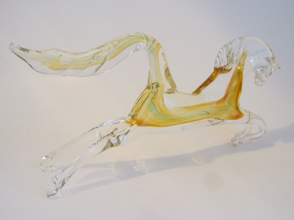 Golden Glass Running Horse Equestrian Statue - Designer Unique Finds 