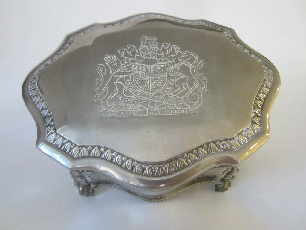 English Style Silver Plated Jewelry Box Lion Medallion Coat of Arm - Designer Unique Finds 
 - 1