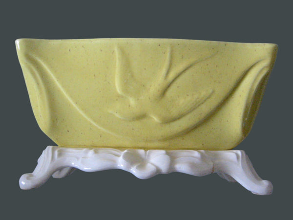 Lane Company California Mid Century Yellow White Footed Bowl Dove Relief