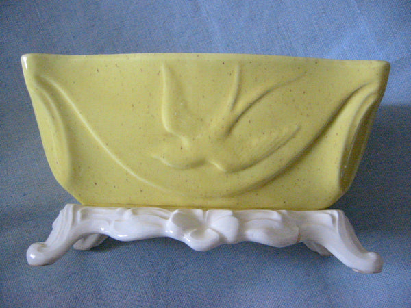 Lane Company California Mid Century Yellow White Footed Bowl Dove Relief