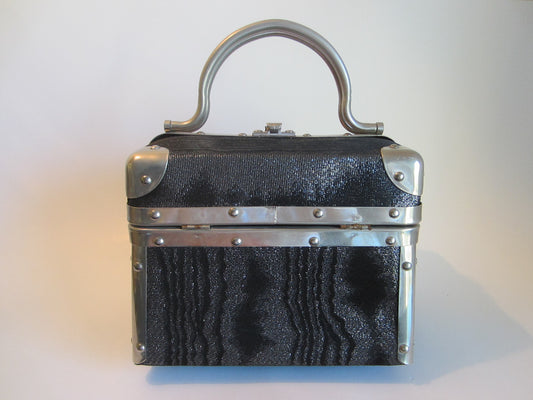 Borsa Bella Italian Textile Train Case Pewter Handles - Designer Unique Finds 