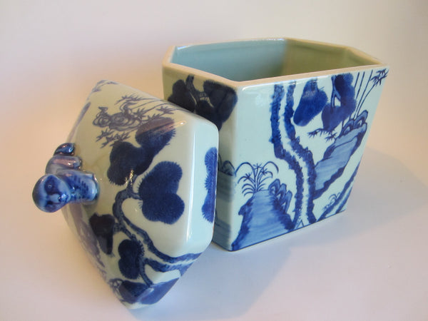 Blue White Asian Porcelain Box Blue Foo Dog Floral Butterfly Transferred  Jar - Designer Unique Finds 