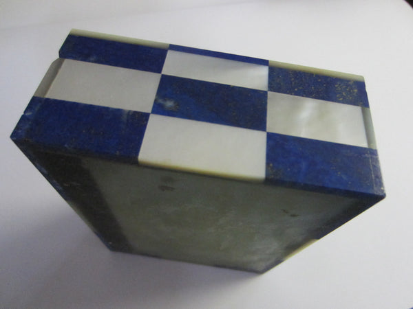 Lapis Lazuli Jewelry Box Mother Of Pearl Intarsia Brass Hinged Onyx Border - Designer Unique Finds 
 - 6