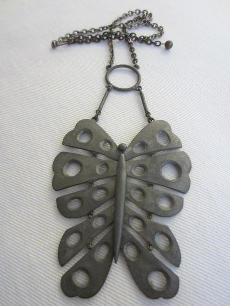 Art Butterfly Necklace Marked Geometric Design