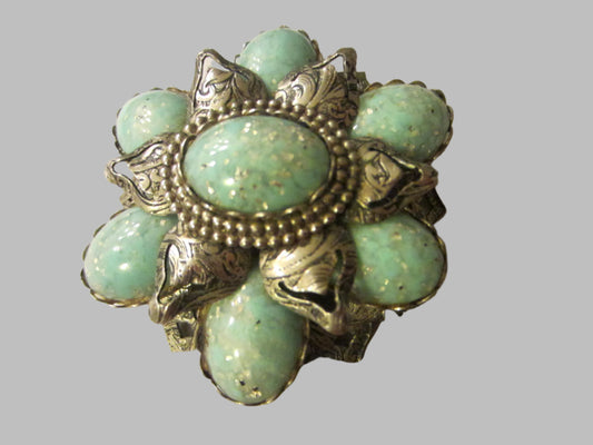 Statement Blue Jelly Stone Brooch Silver Flake Cabochons